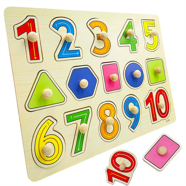 Toddler Toys Wooden Peg Puzzles - Numbers and Shapes, Kids Toys Toddler Puzzles, Montessori Toys for 3+ Year Old, Education Toddler Learning Toys Ages 3-4, Great Preschool Gift for Girls and Boys