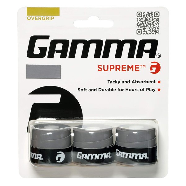 GAMMA Sports Supreme Overgrip for Tennis, Pickleball, Squash, Badminton, and Racquetball Racquets, 3-Pack, Grey