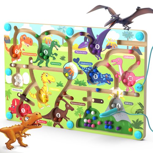 Magnetic Color and Number Maze,Dinosaurs Montessori Toys for 3+ Year Old Boys Girls, Fine Motor Skills Wooden Puzzles Board Games, Preschool Educational Learning Toys for Activities for Toddlers Kids