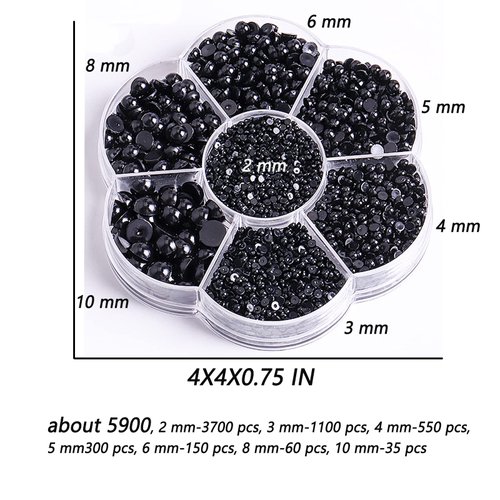 5900 Pcs Half Pearls for Crafts Black Nail Pearls for Nail Art Falt Back Pearls for Makeup Craft Pearls for Artists Creative DIY flatback Pearls for Nails（2/3/4/5/6/8/10mm）