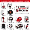 25PCS Born To Rock N And Roll Rocks Happy Birthday Cake Topper Cupcake Toppers Party Themed Table Decorations Favors Supplies Decor Music Notes 50s 60s for Kids Adults Boys Girls Teen Rewards Carnival