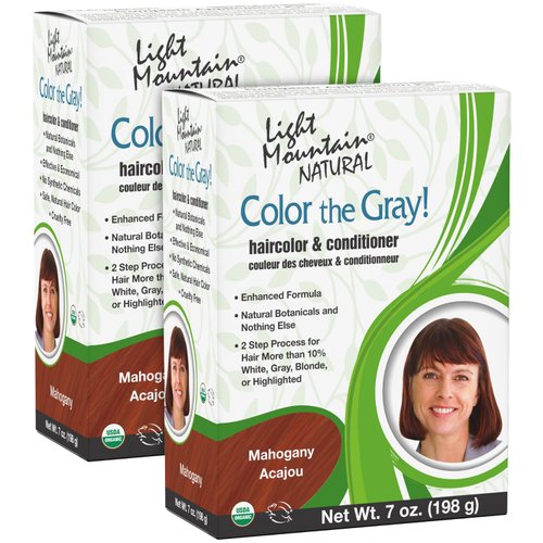 Light Mountain Henna Hair Color & Conditioner, Color the Gray - Mahogany Hair Dye for Men/Women, 2-Step Chemical-Free, Semi-Permanent Hair Color for White, Gray, and Blonde Hair, 7 Oz (Pack of 2)