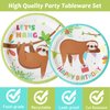 96 Pcs Sloth Animal Party Supplies Sloth Birthday Party Tableware Set Sloth Hanging Decorations Kids Sloth Themed Baby Shower Birthday party Paper Plate Napkin Fork 24 Guests