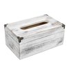 Distressed Wooden Rustic Facial Tissue Box Holder Tissue Box Cover Napkin Dispenser for Bathroom Living Room Dining Room Bedroom Toilet (Washed White)