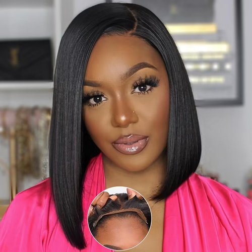 mscoco Bob Wig Human Hair Bob Wig Human Hair Glueless Wigs Human Hair for Black Women Pre-Bleached Knots Air Cap Straight Bob Wig Wear Go Pre-Cut 5×6 HD Lace Front Wigs Pre Plucked With Baby Hair