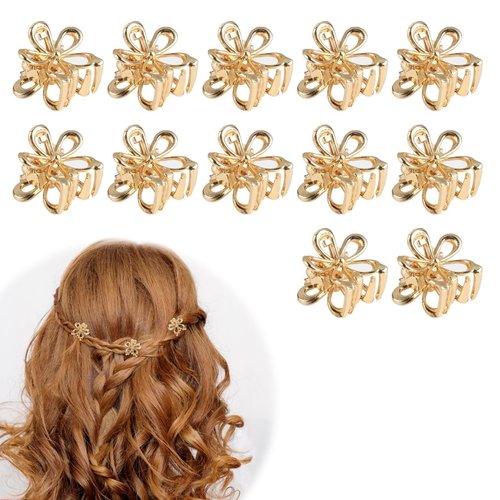 12PCS Gold Metal Flower Claw Hair Clips Set for Women & Girls: Mini Hair Claws & Accessories