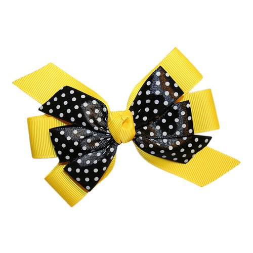 WD2U Girls 4.5" Black Dotted Grosgrain Boutique Hair Bow Alligator Clip (Sun Yellow)