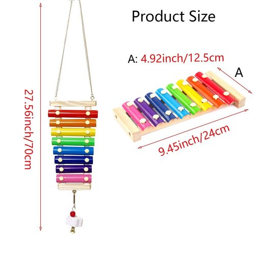Vehomy Chicken Xylophone Toy for Hens Suspensible Wood Xylophone Toy with 8 Metal Keys Chicken Coop Pecking Toy with Grinding stone (Rainbow Color)