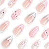 IMSOHOT Press on Nails Almond Fake Nails Medium Pink French Tips False Nails Cute Bow Glossy Acrylic Stiletto Nails Full Cover Glue on Nails for Women Girls 24 Pcs