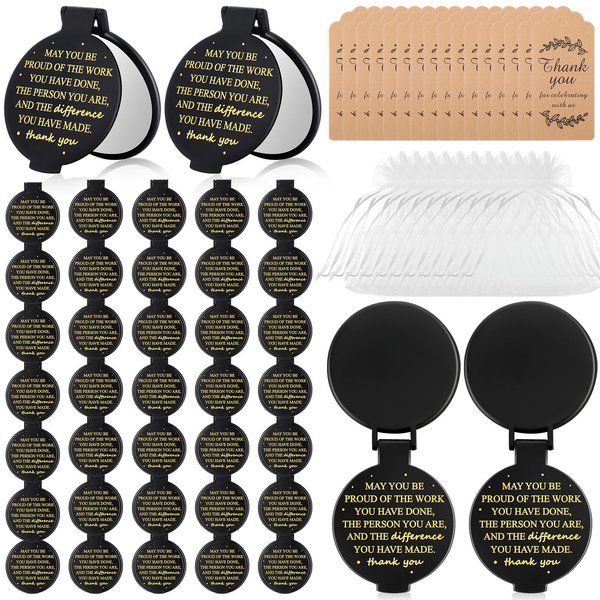 Wenqik 150 Pcs Employee Appreciation Gifts Compact Mirror Bulk Inspirational Compact Mirrors Mini Round Pocket Mirror with Thank You Cards Organza Bags for Wedding Travel Women Teacher Coworker