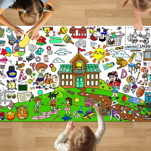 PADTIC Giant Coloring Poster,35x72 inches School Themed Coloring Tablecloth,Kids Coloring Tablecover,DIY Art Crafts Coloring Poster,Drawing Paper Coloring Table Cover,Coloring Sheet for Party Supplies