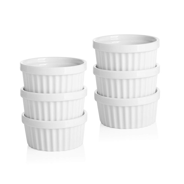 Sweese Porcelain Dipping Sauce Bowls, Mini Souffle Dishes, Ramekins - 1.5 Ounce for Serving Condiments - Set of 6, White
