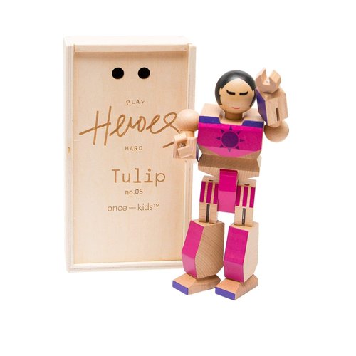 ONCE KIDS Playhard Hero Action Figures – Tulip Wood Baby Toys for Imaginative Play – Sturdy & Durably Packaged Hero Toy for Kids
