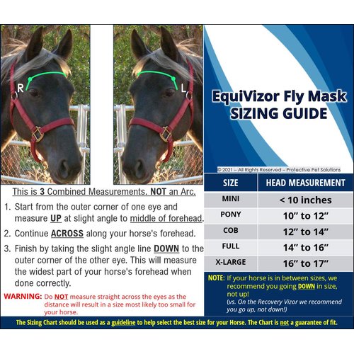EquiVizor 95% UV Eye Protection (COB) Horse Fly Mask with Nose - Help with Uveitis, Corneal Ulcer, Light Sensitive. Designed to Stay On Your Horse, Off The Ground.