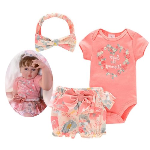 Reborn Baby Doll Clothes 22 inch Accessories Outfit Newborn Girl Orange 3 Pcs Set for 22-24 inch Reborn Doll