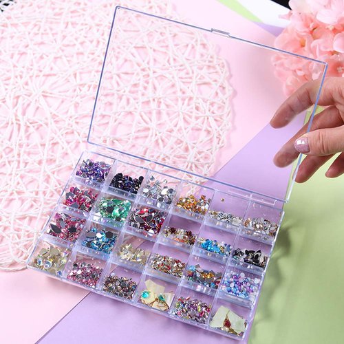 Kemaily 24 Slots Empty Clear Nail Art Decoration Storage Box Nail Glitter Rhinestone Crystal Accessories Container Storage Box