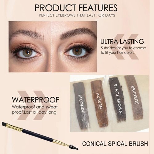 Eyebrow Gel, Tinted Brow Pen, Btow gel Upgraded to 72 Hours Long Lasting, Smudge-Proof, Sweat Resistant, Natural, Waterproof, with Brush, 5g (2# BRUNETTE)