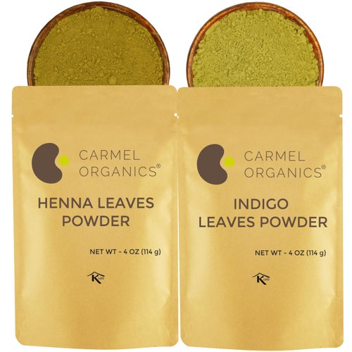 CARMEL ORGANICS Hair Color Henna & Indigo Leaves Powder Combo (4 Ounce Each) For black & Brown hair| No added colours or chemicals | Non-GMO | Pure And Natural Dried Leaves