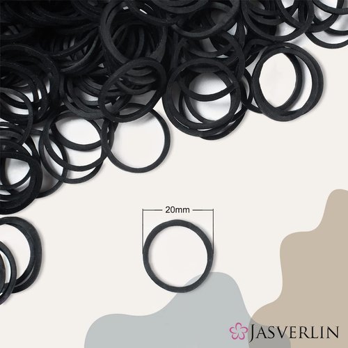 JASVERLIN 3/4inch Black Hair Rubber Bands for Hair, Small Rubberbands Ponytail Holder no Damage Mini Tiny Hair Ties Elastics for Girls Women Baby 1000PCS