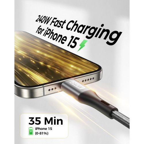 Silkland 240W 100W Short USB C to USB C Cable (0.5FT, 2 Pack), Fast Charging USBC Type C Cord Compatible for iPhone 16/16Plus/16Pro/Max, MacBook, iPad Pro/Air/Mini, Samsung, Pixel, Laptop