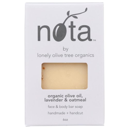 Nota Face & Body Bar Soap, Organic Olive Oil, Lavender & Oatmeal, 6 Ounce (Pack of 1)