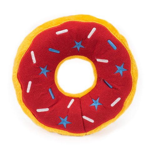 ZippyPaws Americana Jumbo Donutz - Summer Donut Dog Toy with No Stuffing for Girl & Boy Dogs, Squeaky Dog Toy Gifts for Dog Dads, (ZP1024)