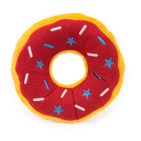 ZippyPaws Americana Jumbo Donutz - Summer Donut Dog Toy with No Stuffing for Girl & Boy Dogs, Squeaky Dog Toy Gifts for Dog Dads, (ZP1024)