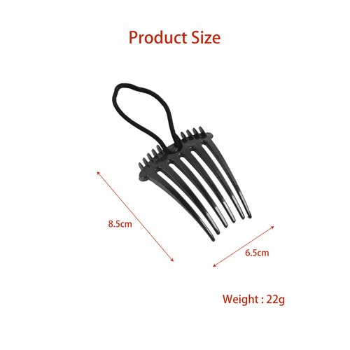 3Pcs Bandette Comb with Elastic Band, Fluffy Hair Comb, Ponytail Bump it UP Volume Combs, Hair Styling Tool Hair Accessories, Black