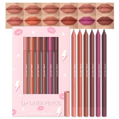 evpct 6Pcs Retractable Lip Liner Pencils Set for Shaping & Sculpting Lips, Coral Orange Brown Red Purple Dark Brown Red Long-Lasting Waterproof Longwear Matte Rich Lip Colors Liner Crayon Lipstick 02