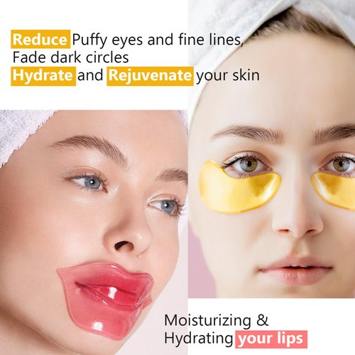 Permotary 15 Pairs Collagen Crystal Eye Mask and 15 Pcs Collagen Crystal Lip Mask, Under Eye Patches and Lip Pads, Collagen Crystal Mask Set for Moisturizing, Reducing Fine Lines & Dark Circles