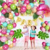 132Pcs Tropical Flamingo Balloons Garland Kit, Flamingo Foil Balloons Green Pink Aqua Blue Confetti Balloons Palm Leaves Baby Shower Hawaiian Luau Birthday Party Decorations Supplies