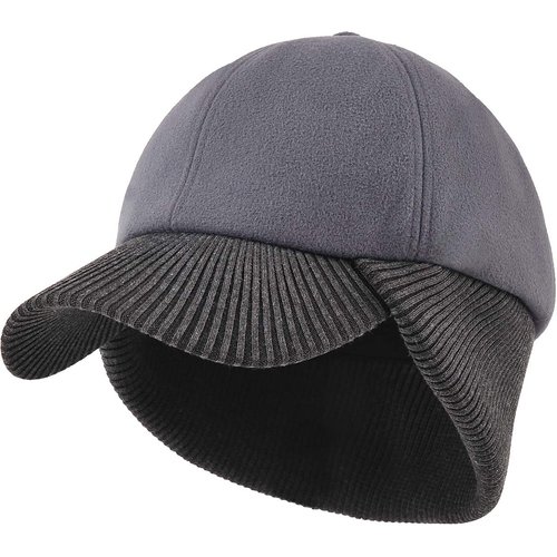 LCZTN Wool Winter Baseball Cap with Warmer Earflap for Men ＆ Women Outdoor Beanie Hat Dark Grey