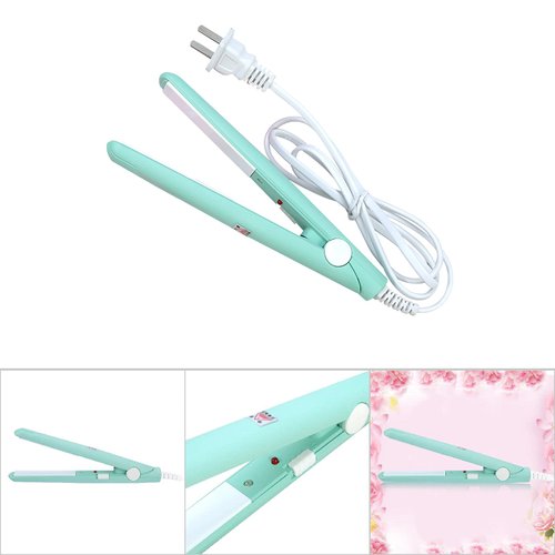 2 in 1 Mini Hair Straightener, Portable Multifunction Fashion Travel Woman Ceramic Portable Ceramic Hair Straightener Curls Tool Ceramic Tourmaline Plate Beauty Flat Iron Heating Curler (green)