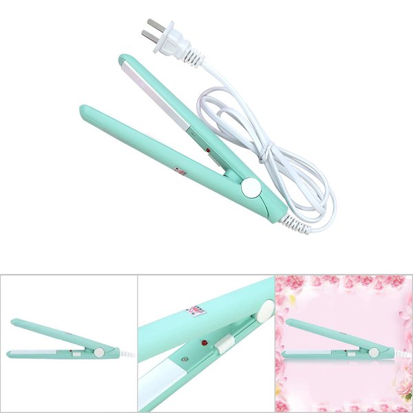 2 in 1 Mini Hair Straightener, Portable Multifunction Fashion Travel Woman Ceramic Portable Ceramic Hair Straightener Curls Tool Ceramic Tourmaline Plate Beauty Flat Iron Heating Curler (green)