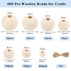 UOONY 800pcs Wooden Beads for Crafts 7 Sizes Unfinished Natural Wood Beads Wooden Beads Bulk 6mm, 8mm, 10mm, 12mm, 14mm, 16mm, 20mm Beads for Garland Macrame Jewelry Making DIY Farmhouse Decor