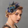 Yokawe 1920s Feather Hair Clip Elegant Black Peacock Feather Hair Clips with Flowers Gatsby Party Head Accessories for Women