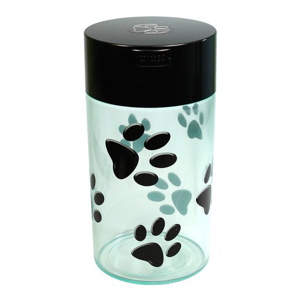 Pawvac 12 Ounce Vacuum Sealed Pet Food Storage Container; Black Cap & Body/Black Paws