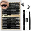 Fluffy Lash Extension Kit 288Pcs Eyelash Extension Kit 9-16mm Mix Lash Clusters 100D Thick Individual Eyelashes Kit with Lash Bond, Lash Remover, Lash Applicator, DIY Lashes Extension for Beginners