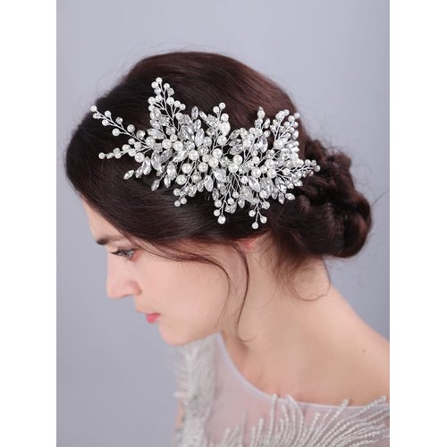 JWICOS Bride Wedding Hair Comb Crystal Hair Pieces Bridal Pearl Side Comb Wedding Hair Accessories for Women and Girls