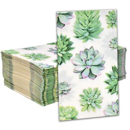 Gift Boutique 100 Cactus Paper Guest Towels for Bathroom Disposable Hand Towel Succulent Napkin for Decoupage Buffet Holiday Spring Mint Green Plants Decorations for Baby Shower Party Dinner