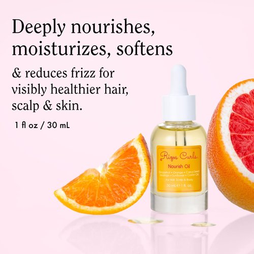 Rizos Curls Nourish Oil, Moisturize & Soften, Smooth & Shine for Frizz Free Hair, Lightweight and Quickly Absorbs, Improves Hair, Scalp & Skin with Vitamin C, For All Hair Types 1a - 4c, 1 oz