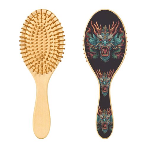 ALAZA Angry Chinese Dragon Hair Brush for Women Men Natural Wood Detangler Brushes for All Hair Types Hairbrush for Wet & Dry