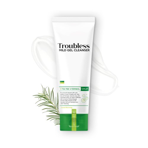 Troubless Mild Gel Cleanser - Tea Tree Gentle Face Wash/Liquid Facial Soap/Sebum Control & pH Balancing/Korean skin Care (4.05 fl oz,120ml)