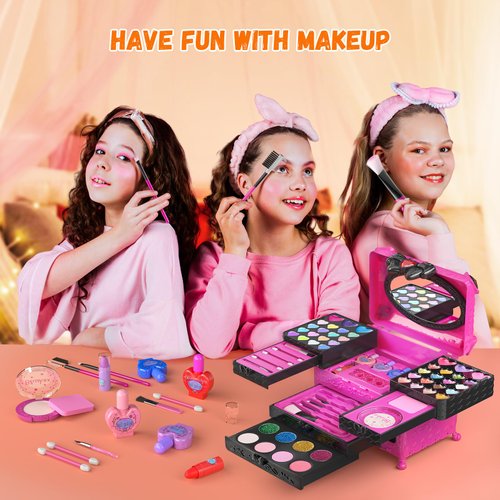 Kids Makeup Kit for Girl - 66Pcs Kids Washable Makeup Kits, Real Makeup Girls Toys Girl Makeup Sets for Toddler Kid Children Christmas Birthday Gifts Toys for 3 4 5 6 7 8 9 10 11 12 Year Old