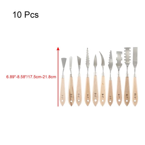Suiwotin 10pcs Palette Knife Set, Stainless Steel Painting Knife Set, Wooden Handle Paint Spatula Painting Tools, Color Mixing Scraper Pallet Knife for Oil, Acrylic, Canvas Painting