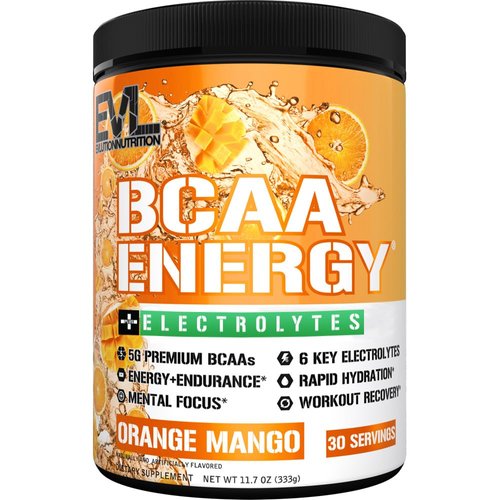 EVL BCAAs Amino Acids Powder - BCAA Energy Pre Workout Powder for Muscle Recovery Lean Growth and Endurance - Rehydrating BCAA Powder Post Workout Recovery Drink with 6 Key Electrolytes - Orange Mango