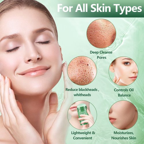 KISSIO Green Tea Mask Stick,Blackhead Remover,Face Mask with Volcanic Mud and Green Tea Extract,Deep Pore Cleansing,Moisturizing,Natural Mask Stick for All Skin Types,Cruelty free, 1.35oz