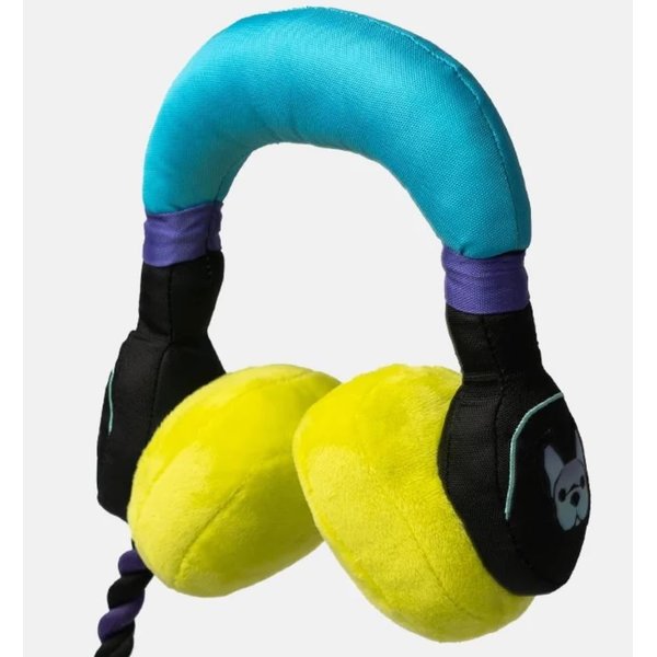 DJ Headphones Dog Toy Premium Plush w/Rope Squeaker & Crinkle