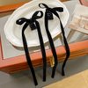 2pair Ribbon Hair Bows Clips Small Hair Claw Clips Velvet Hair Ribbon Clips Elegant Black Khaki Bows Hair Clip with Long Tail for Women Girls Teens Ladies Thick Thin Hair