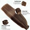 Hair Extensions Clip in Real Human Hair Extensions Blonde Human Hair Clip ins Extensions Brown to Blonde Highlights Remy Human Hair Clip in Extensions for Women 16 Inch 7pcs 70g